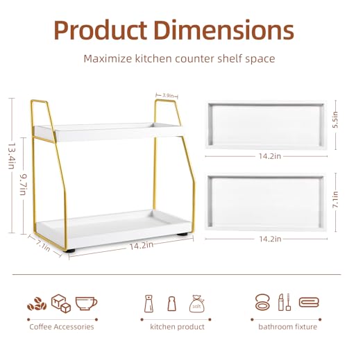 DWTS Coffee Bar AccessoriesCoffee Station Organizer with MultiFunctionalCoffeeBar Decor for Accessories2 Tier Wooden Shelf Gold Metal Station Organizer for CountertopSyrup - Image 3