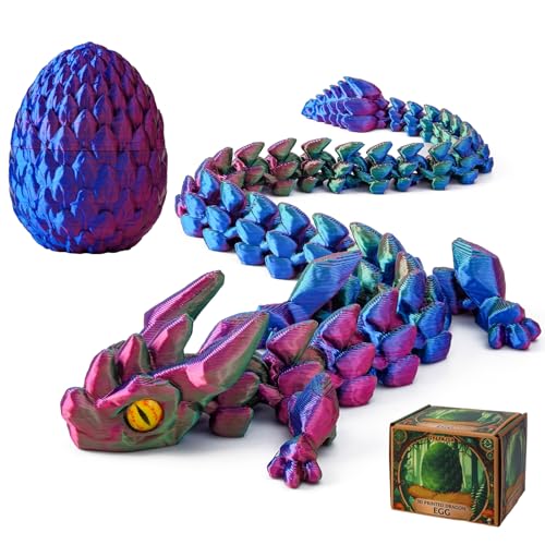 SYEFKJSA 3D Printed Dragon Eggs with Dragon Inside 12InchArticulated Fidget 3D Printed Animals Interesting Decorative Gift Easter Basket Essentials Stuffers Red Green Blue - Image 1