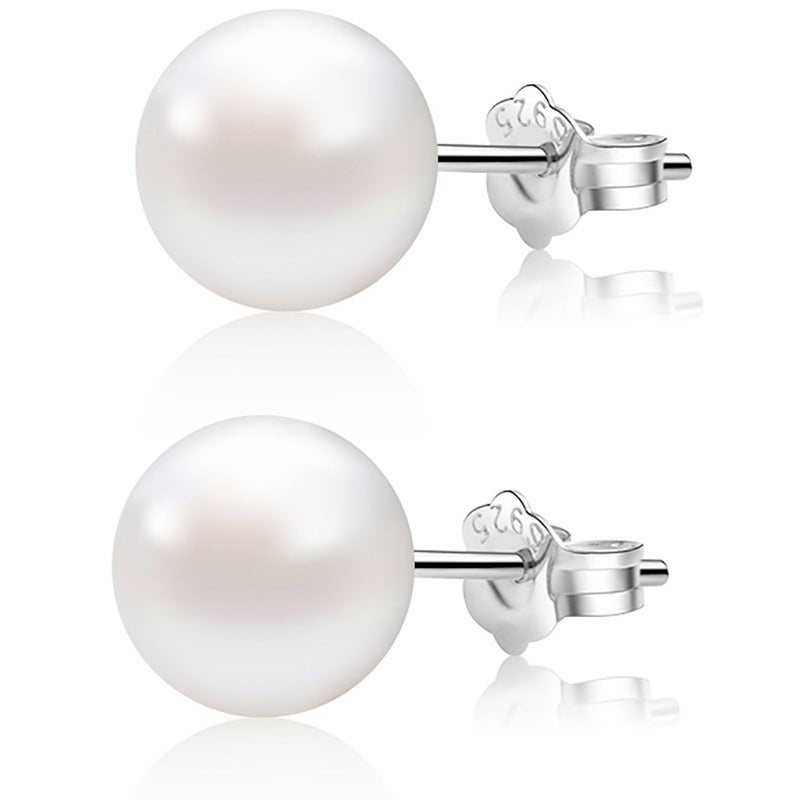 ALYC Pearl Earrings Freshwater Pearl White Button Stud Earrings with 925 Sterling Silver for Women - Image 1