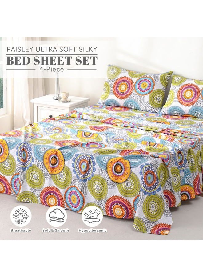 Bedlifes California King Sheet Set Ultra Soft, Breathable, Silky Flower Deep Pocket 100% Microfiber Bedding, 4 Piece Cal King Size Mandala Patterned - Image 2