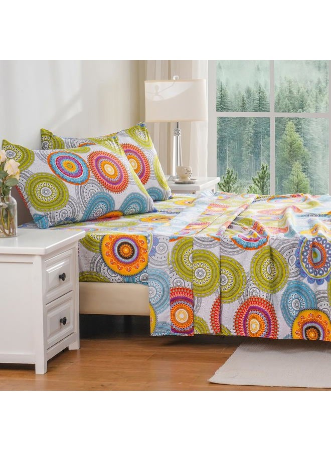 Bedlifes California King Sheet Set Ultra Soft, Breathable, Silky Flower Deep Pocket 100% Microfiber Bedding, 4 Piece Cal King Size Mandala Patterned - Image 4