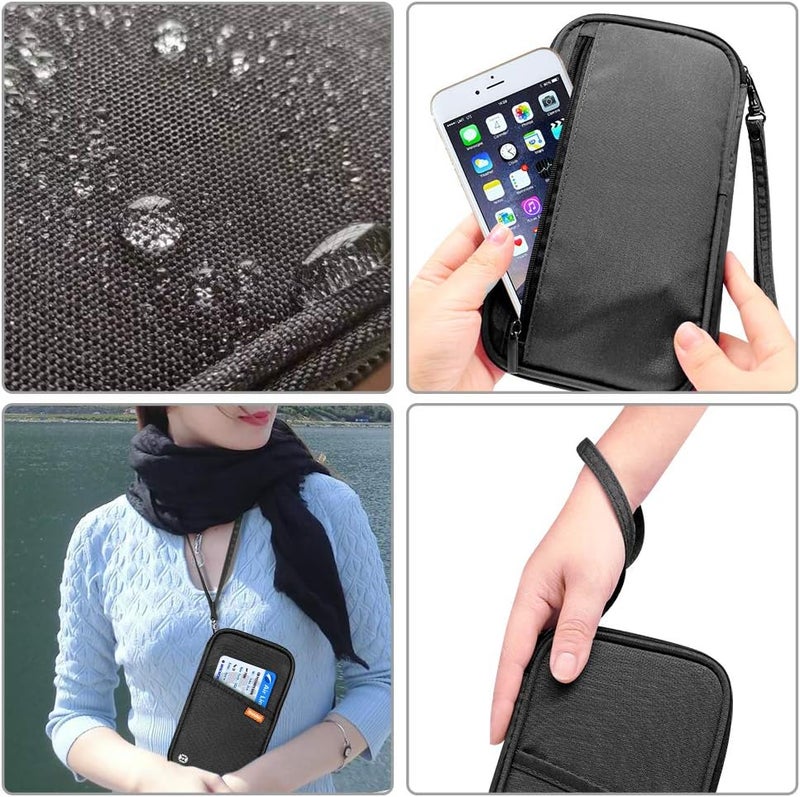homchen RFID Passport Wallet with Vaccine Card Slot, Family Travel Passport Holder Document Organizer Bag with Wrist & Neck Double Strap - Image 3