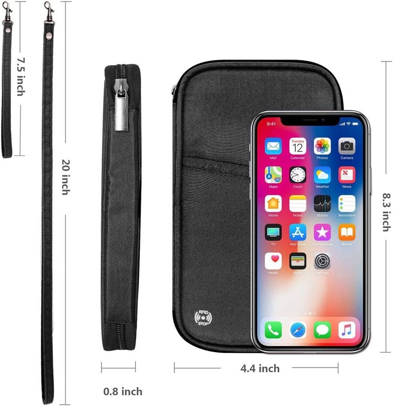 homchen RFID Passport Wallet with Vaccine Card Slot, Family Travel Passport Holder Document Organizer Bag with Wrist & Neck Double Strap - Image 5
