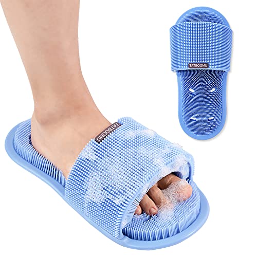 TATBOOMU Shower Foot ScrubberSoft Silicone Bristles with NonSlip Suction Cups CleansSmoothsExfoliates Massages Your Feet Without BendingImprove Circulation Soothes Tired Feet 1PCS Blue