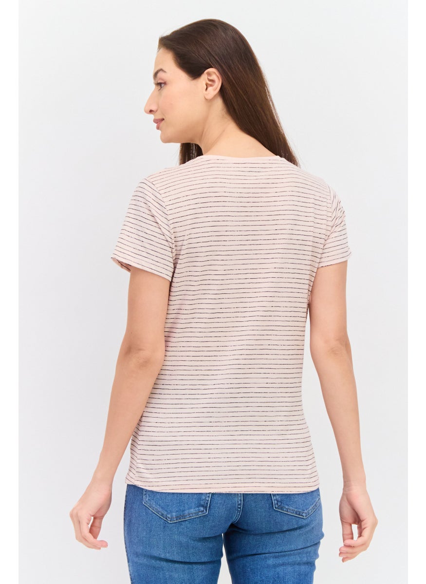 Pepe Jeans Women Round Neck Short Sleeves Stripe Top, Cloudy Pink  - Image 3