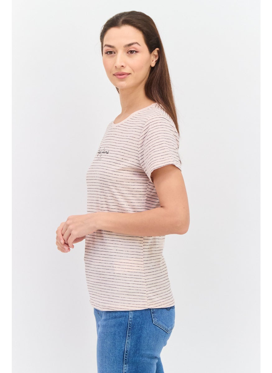 Pepe Jeans Women Round Neck Short Sleeves Stripe Top, Cloudy Pink  - Image 2