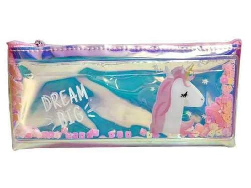 trusmile unicorn water glitter stationery pouch transparent pencil case big- Multi color - Image 1