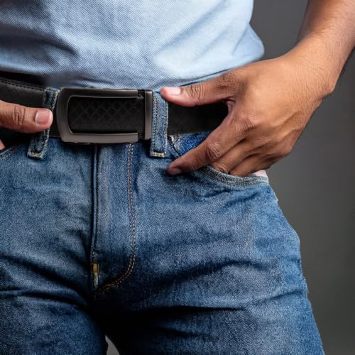 Contacts Genuine Leather Automatic Ratchet Belt for Men – Classic with Elegant Alloy Buckle, Adjustable Trim-to-Fit Formal & Casual Belt (Black) - Image 5