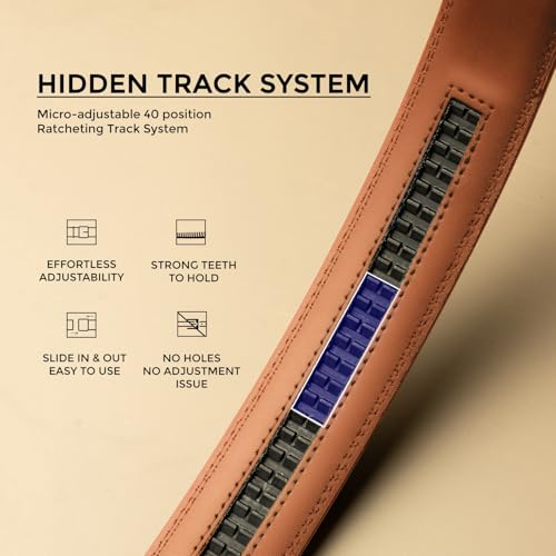 Contacts Genuine Leather Automatic Ratchet Belt for Men – Classic with Elegant Alloy Buckle, Adjustable Trim-to-Fit Formal & Casual Belt (Black) - Image 3