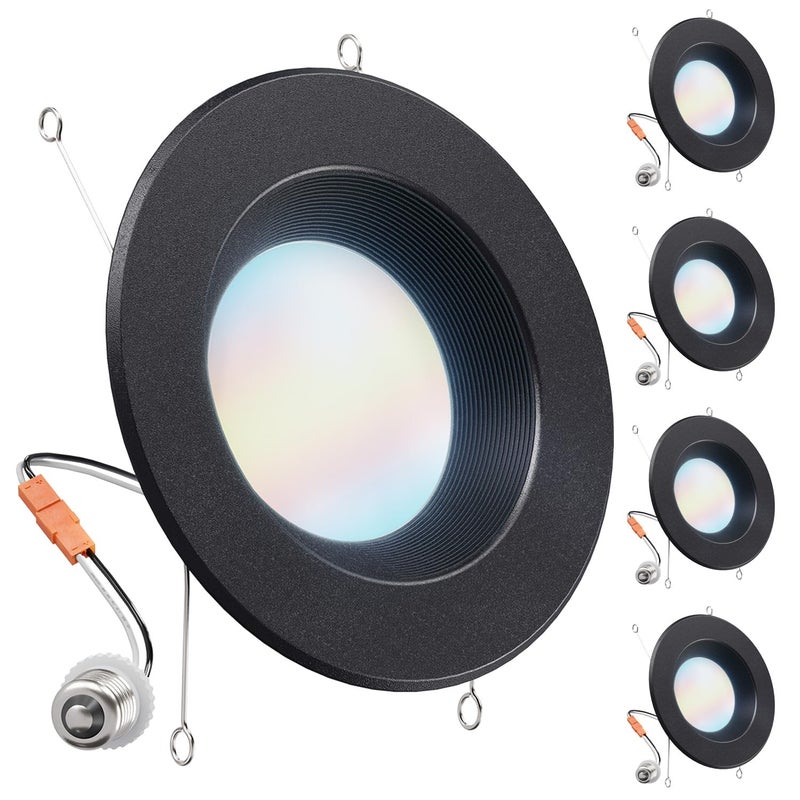 Sunco Lighting Sunco 4 Pack LED Black Recessed Light 6 Inch, 5CCT 2700K/3000K/3500K/4000K/5000K Selectable, Dimmable Can Lights, Baffle Trim, 13W=120W, 965 LM, Damp Rated, Retrofit Installation, UL Listed - Image 1
