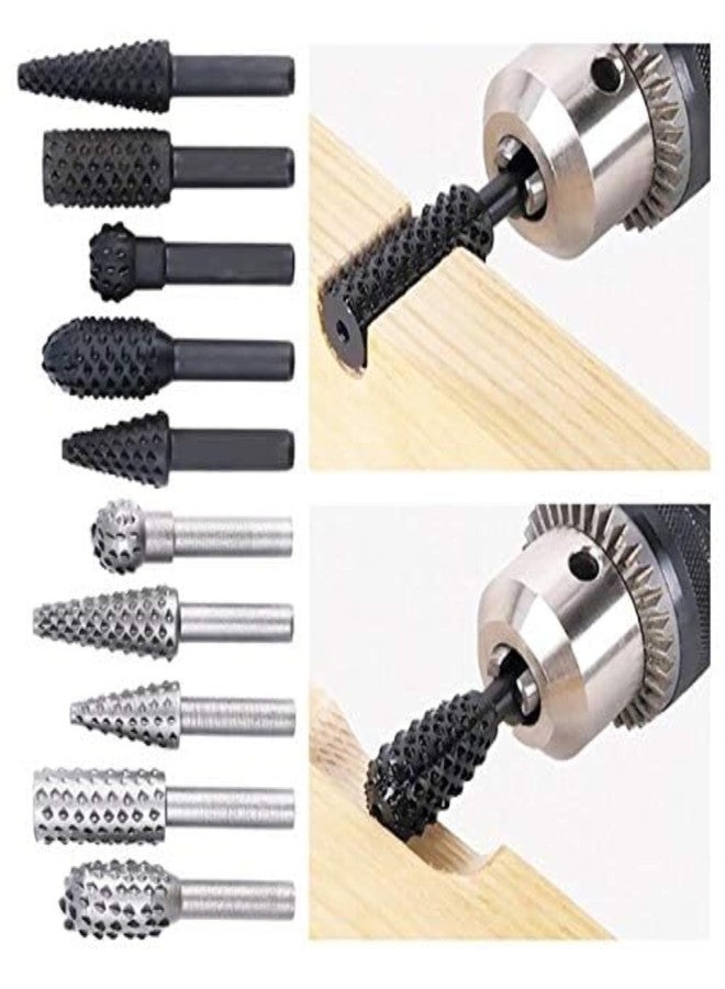 ILIKA 1/8''(3mm) Shank Rotary Burr Rasp Set Carbon Steel Wood Carving File Rasp Drill Bits Fit Dremel Rotary Tools for DIY Woodworking Wood Plastic Carving Polishing Grinding Engraving, 10Pcs - Image 2