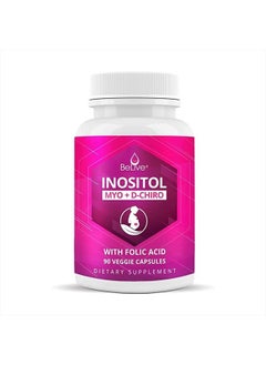 كبسولات Myo-Inositol &amp; D-Chiro Inositol - مكمل إينوزيتول 90 قيراط مع حمض الفوليك لمتلازمة تكيس المبايض، والصحة الإنجابية والتوازن الهرموني، ومكملات الخصوبة للمرأة، النسبة المثالية 40:1
