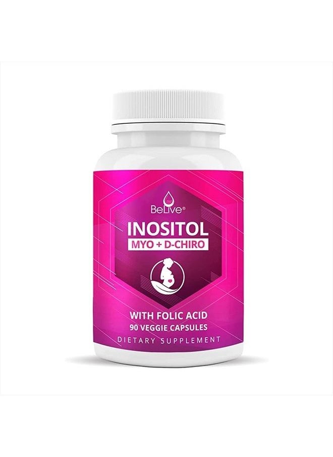 BeLive Myo-Inositol & D-Chiro Inositol Capsules - 90Ct I Inositol Supplement with Folic Acid for PCOS, Reproductive Health & Hormonal Balance, Fertility Supplements for Woman, Optimal 40:1 Ratio  - Image 1
