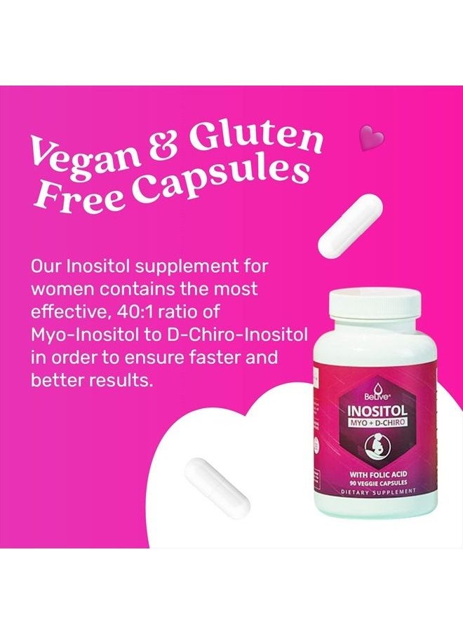 BeLive Myo-Inositol & D-Chiro Inositol Capsules - 90Ct I Inositol Supplement with Folic Acid for PCOS, Reproductive Health & Hormonal Balance, Fertility Supplements for Woman, Optimal 40:1 Ratio  - Image 4