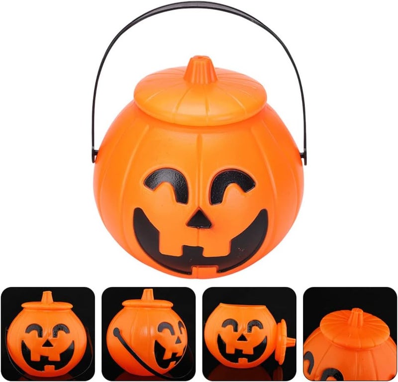 woobles 4Pcs Plastic Pumpkin Bucket Halloween Pumpkin Basket with Lids Trick or Treat Candy Holders for Kids Halloween Party Supplies - Image 2