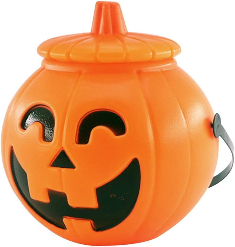 woobles 4Pcs Plastic Pumpkin Bucket Halloween Pumpkin Basket with Lids Trick or Treat Candy Holders for Kids Halloween Party Supplies - Image 4