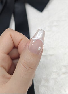 NIBEMINENT Press On Nails Long Handmade Simplicity Shining Soft Gel Fake Nails,Light orange Glitter False Nails,White Pearl Glossy Glue on Nails Kit for Women,Two Sizes M&S,10PCS  - Image 2
