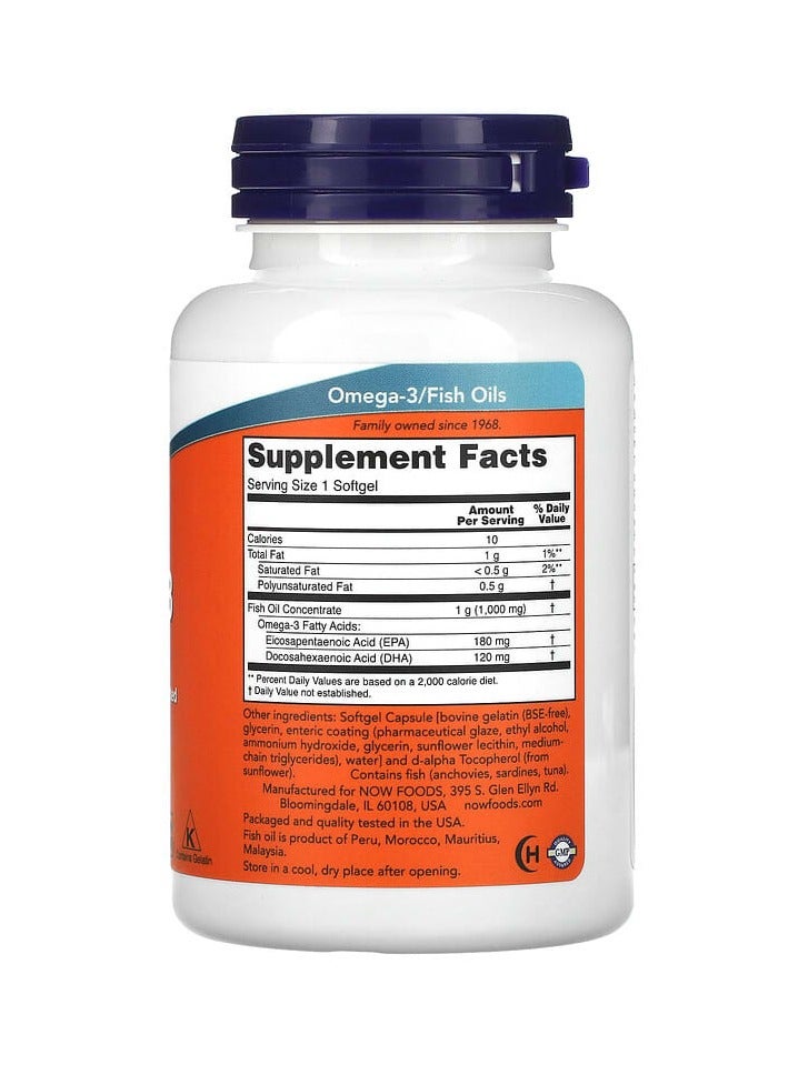 now Omega-3 Fish Oil 1,000 mg 180 EPA - 120 DHA 100 Softgels - Image 2