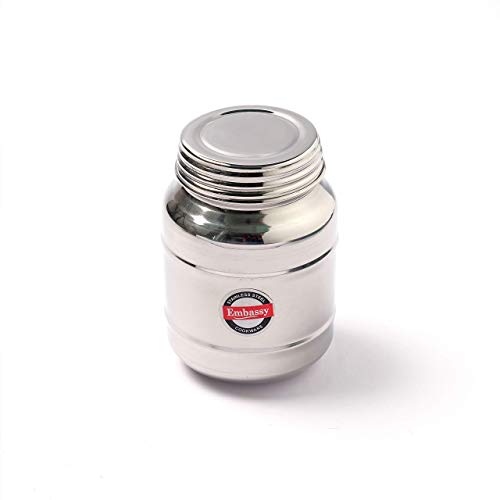 EMBASSY Stainless Steel Horlicks Bottle/Jar/Storage Container with Threading Screw Cap, Pack of 2, Size 2, 350 ml - Image 2