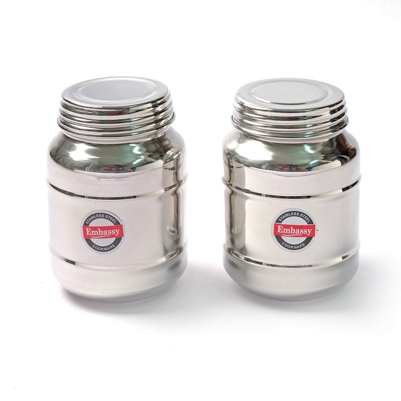 EMBASSY Stainless Steel Horlicks Bottle/Jar/Storage Container with Threading Screw Cap, Pack of 2, Size 2, 350 ml - Image 4