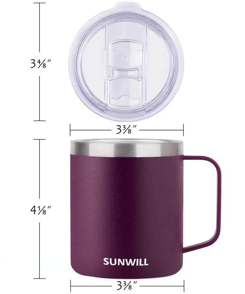 SUNWILL SUNWILL 14 oz Coffee Mug  Vacuum Insulated Camping Mug with Lid  Double Wall Stainless Steel Travel Tumbler Cup  Coffee Thermos Outdoor  Powder Coated Plum - Image 4