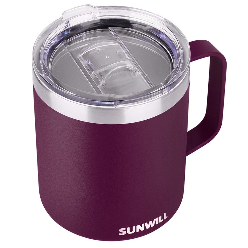 SUNWILL SUNWILL 14 oz Coffee Mug  Vacuum Insulated Camping Mug with Lid  Double Wall Stainless Steel Travel Tumbler Cup  Coffee Thermos Outdoor  Powder Coated Plum - Image 1