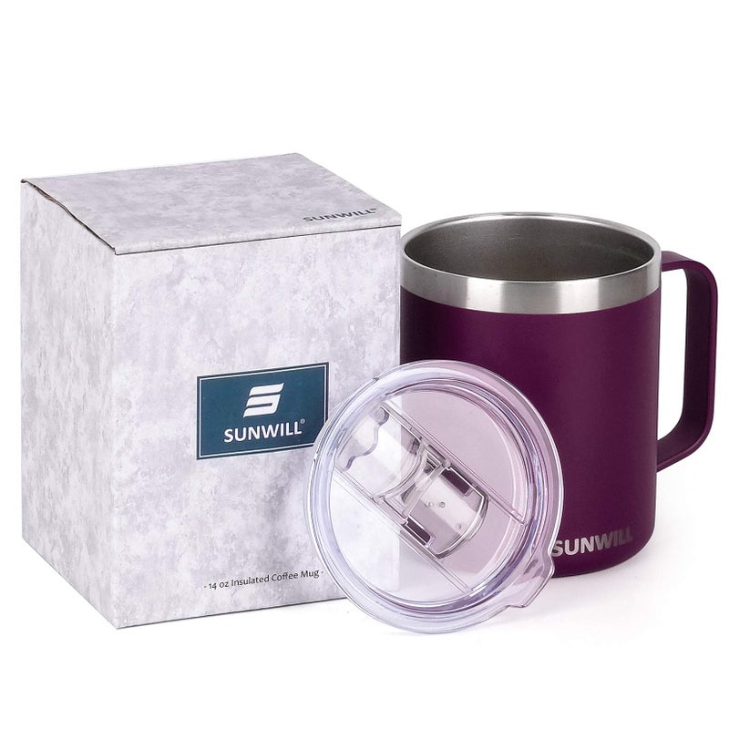 SUNWILL SUNWILL 14 oz Coffee Mug  Vacuum Insulated Camping Mug with Lid  Double Wall Stainless Steel Travel Tumbler Cup  Coffee Thermos Outdoor  Powder Coated Plum - Image 5