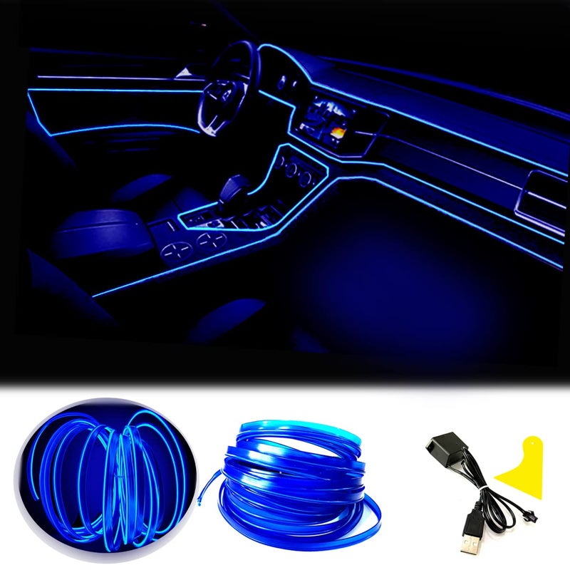 Maxlaxer El Wire Blue Interior Car LED Strip Lights, 2M Neon Wire USB 5V with Fuse Protection for Automotive Interior Decoration, with 6mm Sewing Edge - Image 1