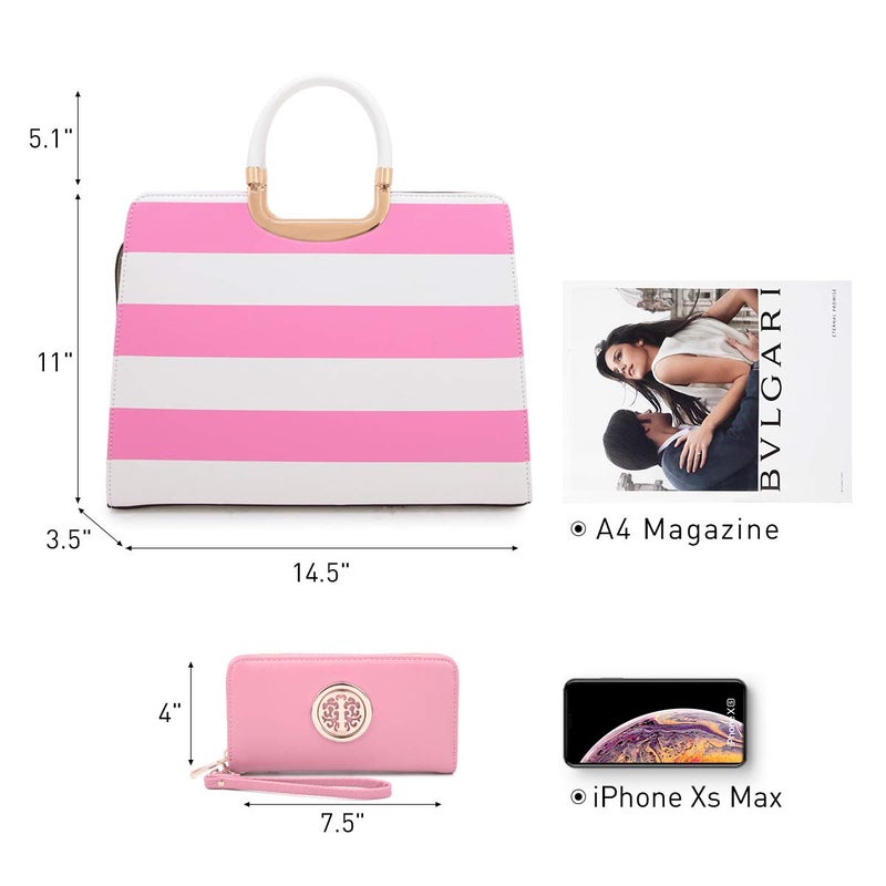 DASEIN Womens Handbag Top Handle Shoulder Bag Tote Satchel Purse Work Bag With Matching Wallet (4-Pink/White) Large - Image 4