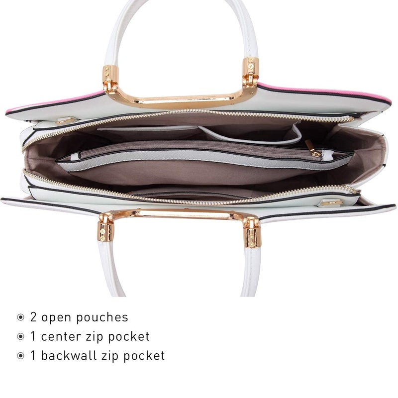 DASEIN Womens Handbag Top Handle Shoulder Bag Tote Satchel Purse Work Bag With Matching Wallet (4-Pink/White) Large - Image 3