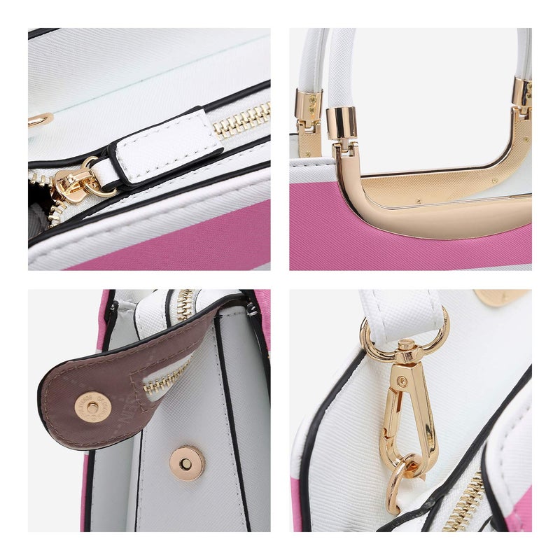 DASEIN Womens Handbag Top Handle Shoulder Bag Tote Satchel Purse Work Bag With Matching Wallet (4-Pink/White) Large - Image 5