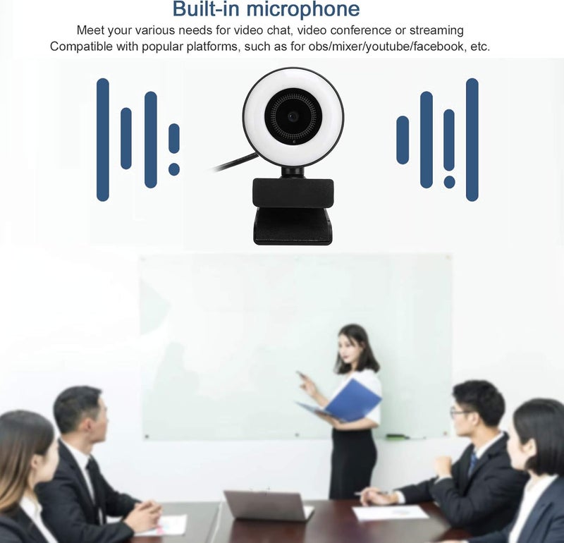 Webcam with Light Built in Microphone, 1080P HD Live Streaming Webcam, Plug and Play USB Camera with Auto Focus for Video Conferencing, YouTube, OBS, and Online Classes - Image 4