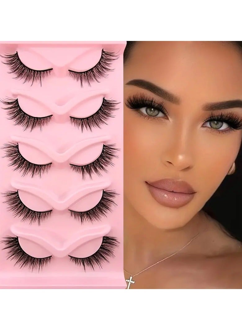 ORiTi 5 أزواج من رموش عيون قطة بطول نهاية العين، رموش كثيفة طبيعية من الفرو الصناعي، رموش اصطناعية - Image 1