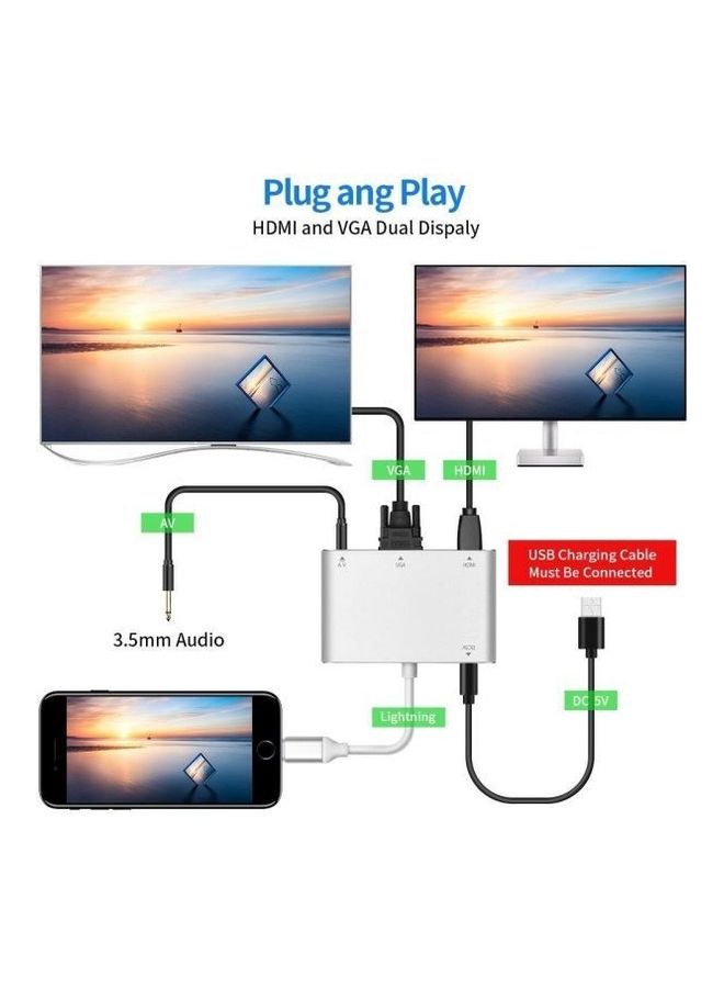 1080P Lightning To Hdmi Vga Audio Adapter For Iphone7 6/6S/5S/Ipad Ipod Hdtv Silver - Image 2