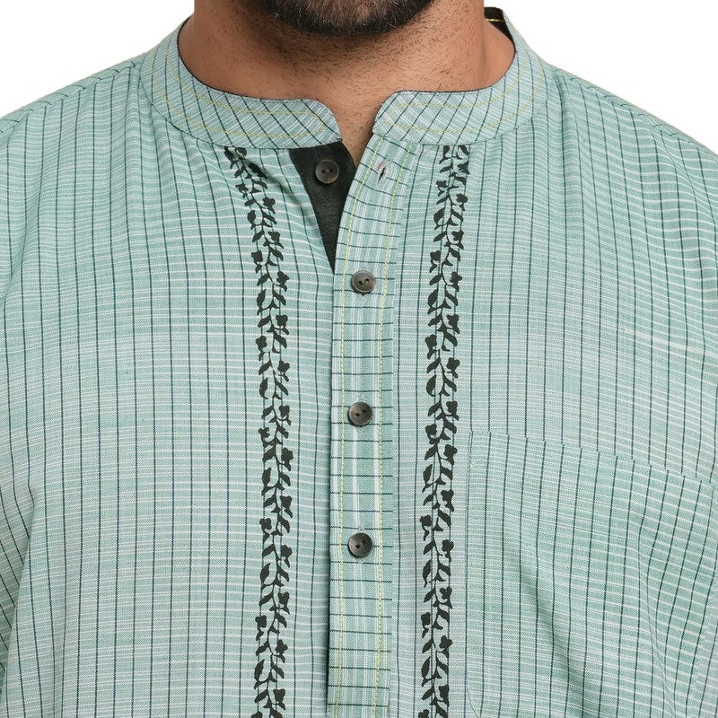ARCHATTIRE Aqua Green Cotton Full Sleeve Kurta for Men - Image 3