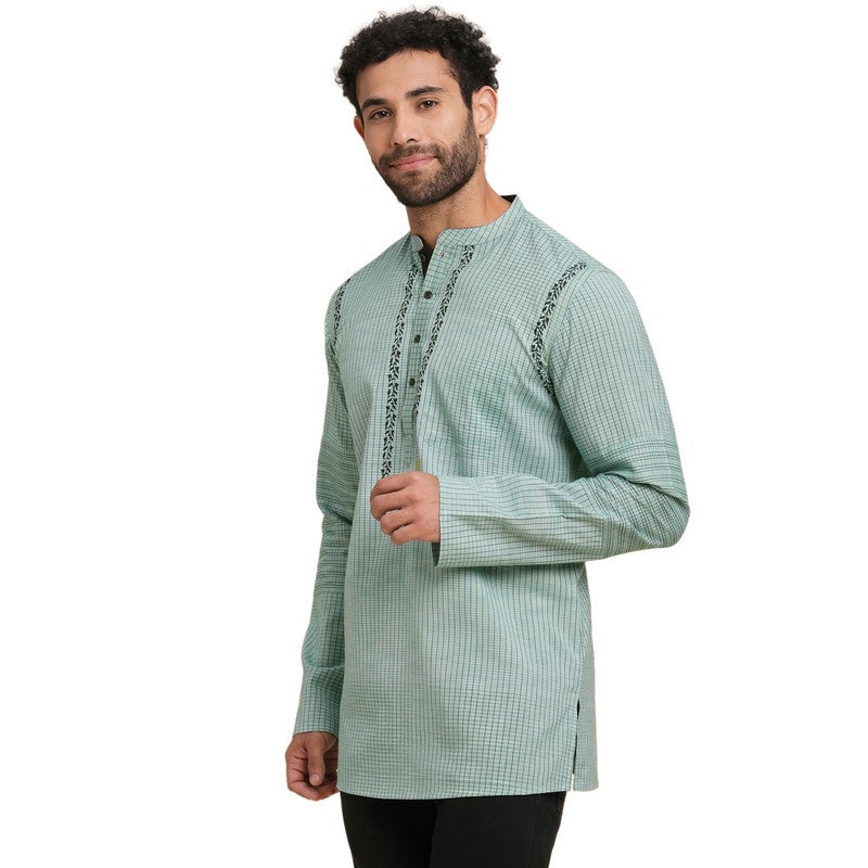 ARCHATTIRE Aqua Green Cotton Full Sleeve Kurta for Men - Image 5