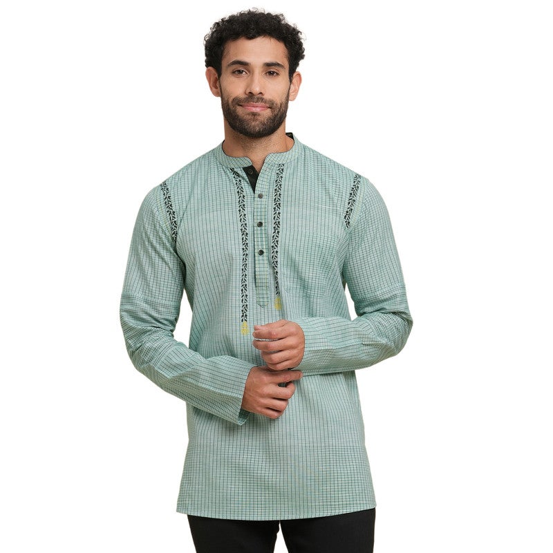 ARCHATTIRE Aqua Green Cotton Full Sleeve Kurta for Men - Image 1