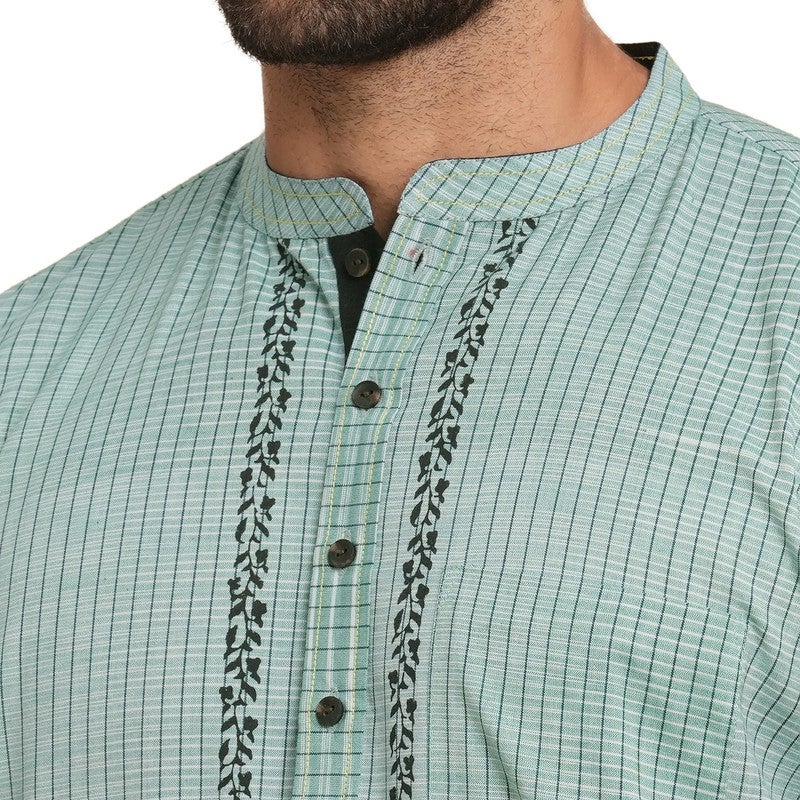ARCHATTIRE Aqua Green Cotton Full Sleeve Kurta for Men - Image 4