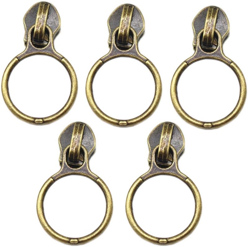 YaHoGa YaHoGa 50PCS 5 AntiBrass Ring Pulls for Nylon Coil Zippers Antique Brass Zipper Sliders for Luggages Purses Bags Bulk AntiBrass - Image 1