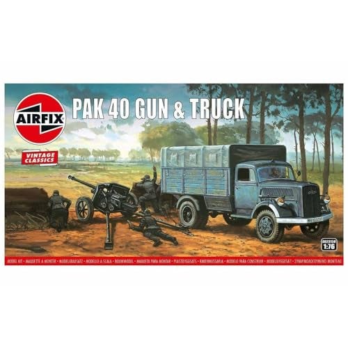 Airfix Vintage Classics Set A02315V Pak 40 Gun Track Plastic Model Motor Vehicle Kits for Adults Children 14 Set Includes 65 Pieces Sprues Decals 176 Scale Model Vehicle Set - Image 1