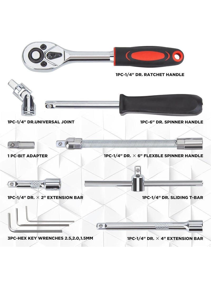 RION 46 Piece Socket Ratchet Wrench Set with Screwdriver Bits - Professional Small Drive Tool Kit with Extension Bar for Car Repair, Home DIY & Maintenance - Image 3