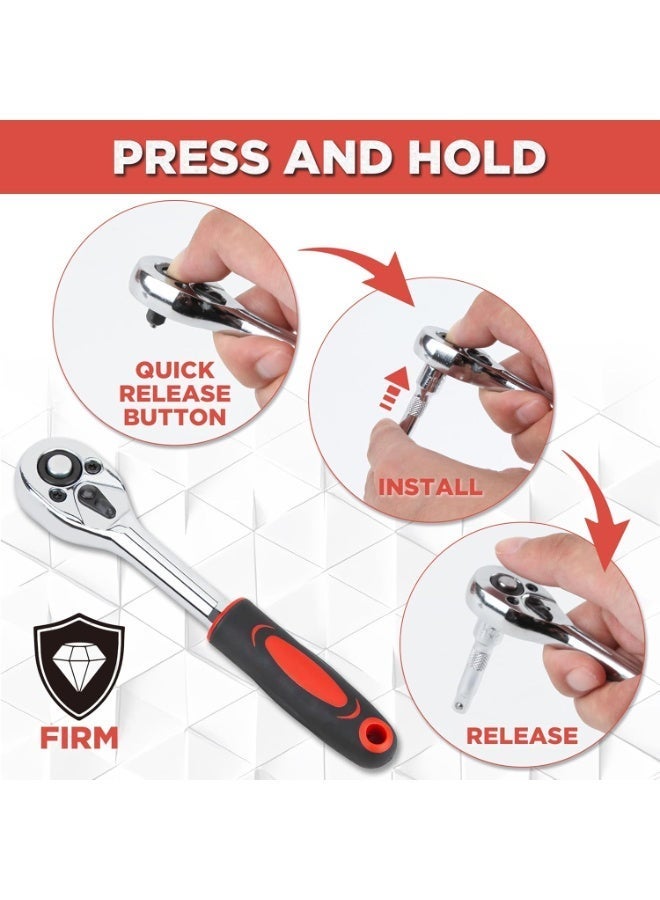 RION 46 Piece Socket Ratchet Wrench Set with Screwdriver Bits - Professional Small Drive Tool Kit with Extension Bar for Car Repair, Home DIY & Maintenance - Image 4