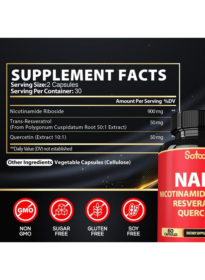 Satoomi - 3in1 1000mg Pure NAD+ Supplement with Liposomal Nicotinamide Riboside 900mg NR, Resveratrol, Quercetin - Cellular Energy & Repair, Vitality, Healthy Aging - 60 Count - Image 1
