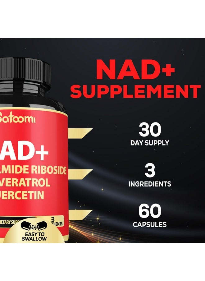 Satoomi - 3in1 1000mg Pure NAD+ Supplement with Liposomal Nicotinamide Riboside 900mg NR, Resveratrol, Quercetin - Cellular Energy & Repair, Vitality, Healthy Aging - 60 Count - Image 1