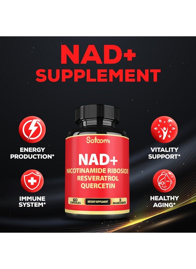 Satoomi - 3in1 1000mg Pure NAD+ Supplement with Liposomal Nicotinamide Riboside 900mg NR, Resveratrol, Quercetin - Cellular Energy & Repair, Vitality, Healthy Aging - 60 Count - Image 1