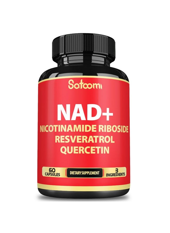 Satoomi - 3in1 1000mg Pure NAD+ Supplement with Liposomal Nicotinamide Riboside 900mg NR, Resveratrol, Quercetin - Cellular Energy & Repair, Vitality, Healthy Aging - 60 Count - Image 1