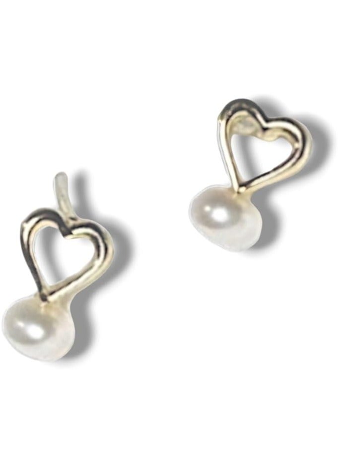 بونكا أقراط بونكا الأنيقة للفتيات والنساء تستحقها كل امرأة  حلق بشكل قلب ذهبي مع لؤلؤ ابيض - Image 1