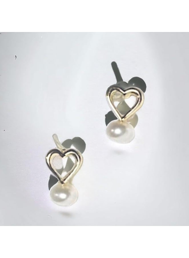 بونكا أقراط بونكا الأنيقة للفتيات والنساء تستحقها كل امرأة  حلق بشكل قلب ذهبي مع لؤلؤ ابيض - Image 2