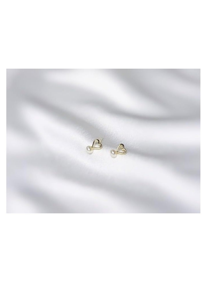 بونكا أقراط بونكا الأنيقة للفتيات والنساء تستحقها كل امرأة  حلق بشكل قلب ذهبي مع لؤلؤ ابيض - Image 3