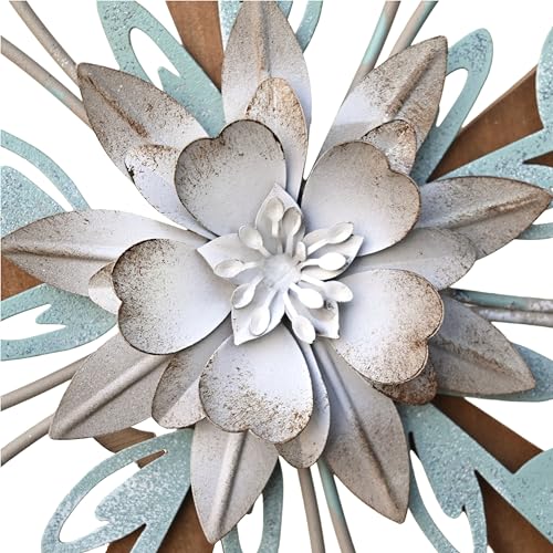 Remenna Metal Flowers Wall Decor, Rustic Floral Art, White & Blue, Farmhouse Hanging Decoration for Living Room, Bathroom, Garden - Image 2